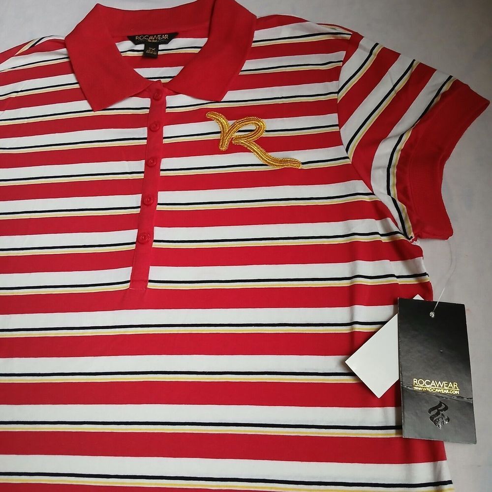 Rocawear Shirt Womens 2x Striped Polo Classic Cotton Blend Grunge Y2k NWT New‎